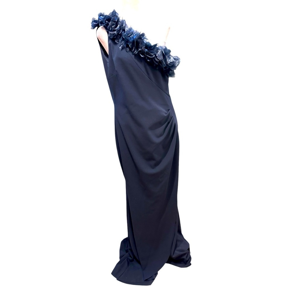 Xscape elegant navy one shoulder maxi dress size 14